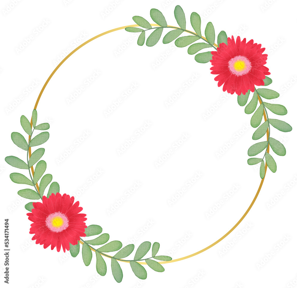 Obraz premium Circle Gold Frame with Flower and Leaf