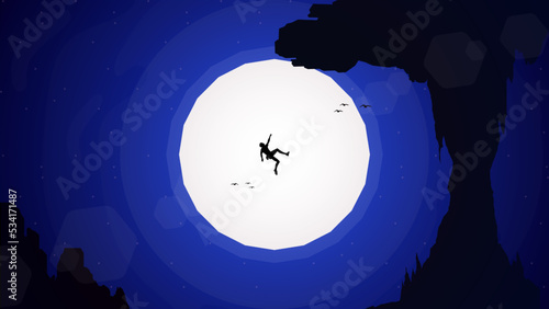 climber falls off the cliff. Extreme rock climber. Mountain climber walpaper for desktop.