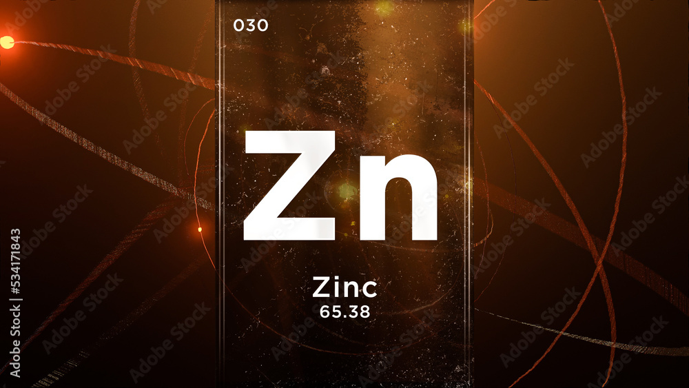 Zinc (Zn) symbol chemical element of the periodic table, 3D animation
