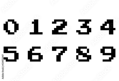 Conjunto de números. Dígitos 1, 2, 3, 4, 5, 6, 7, 8, 9, 0 en fuente de juegos de arcade de estilo retro