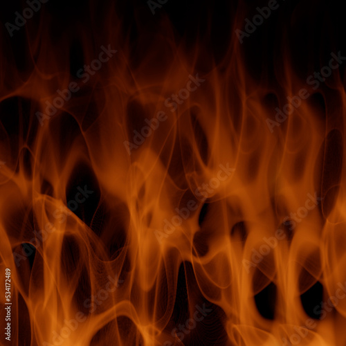 Fire in the dark. Flame background, 3d illustration.