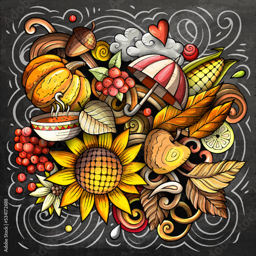 Autumn cartoon vector doodles illustration