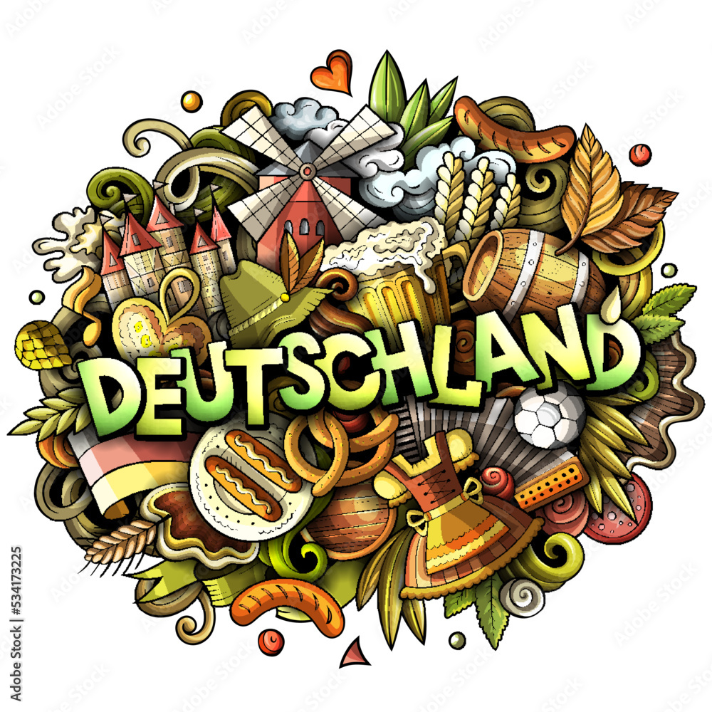Germany Deutschland cartoon doodles illustration. Funny travel design.