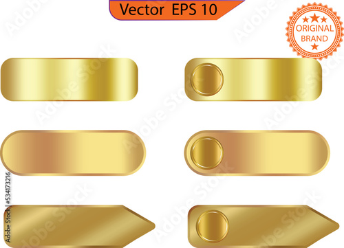 Set of modern empty glass gold buttons and sliders, web icons of different forms. Gradient mesh. Button set color gold glossy. Vector illustration