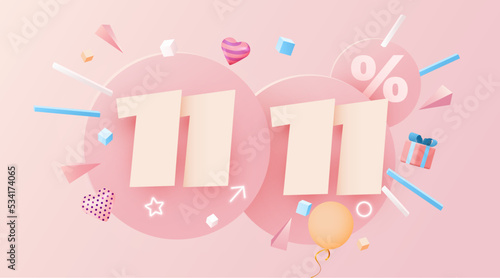 11.11 Shopping day sale. Global shopping world day. 11.11 Crazy sales online.