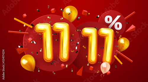 11.11 Shopping day sale. Global shopping world day. 11.11 Crazy sales online.