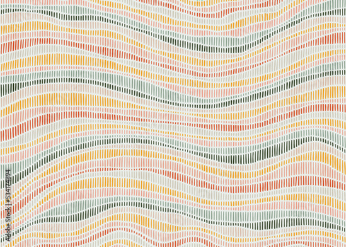 Abstract dashed line wavy pattern. Striped wave texture. Hand drawn vector Illustration.