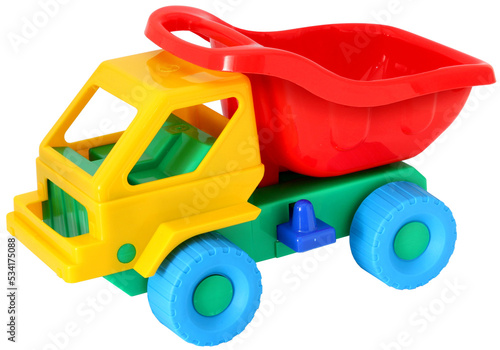 Colorful toy truck isolated photo