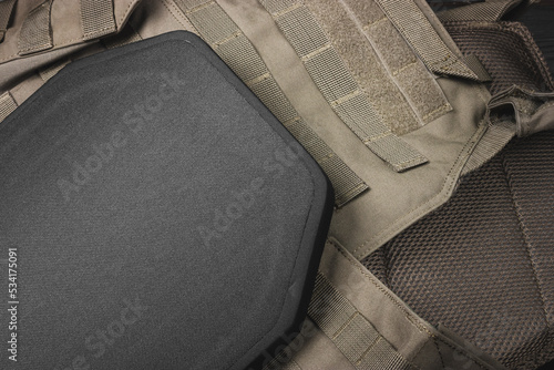 Ballistic insert for body armor. Armored insert for a bulletproof vest. Body armor close-up. photo
