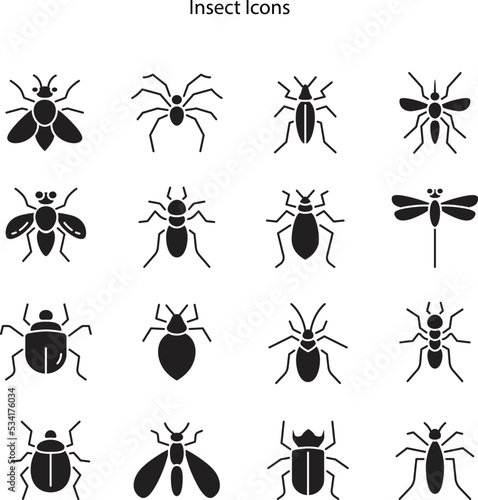 Bug of insect icon set. Vector illustration insect beetle. Isolated glyph icons bug and fly beetle. © Syafiq