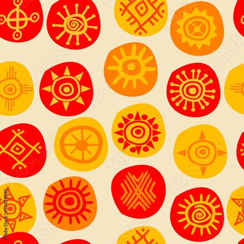 Ethnic seamless pattern with sun symbols