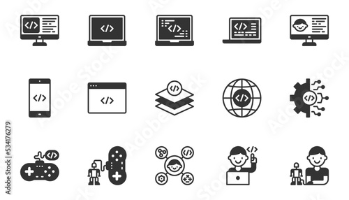 kids coding icon vector, computer,programming, development, student