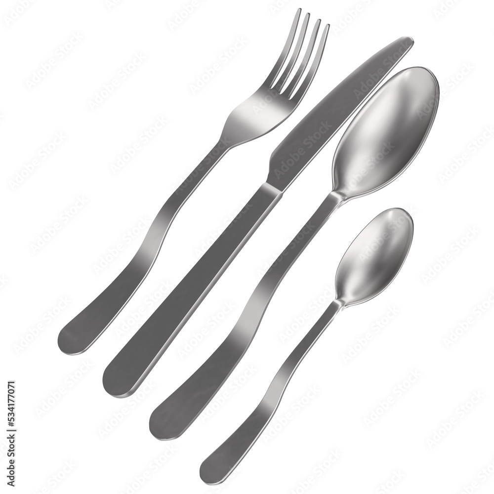 3d rendering illustration of a basic cutlery set 3d rendering illustration of a basic cutlery set