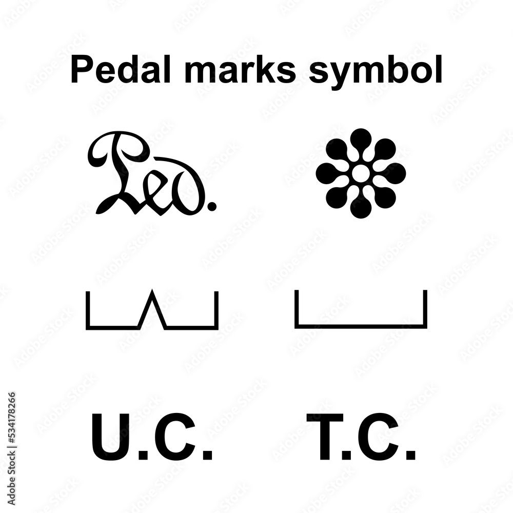 Pedal marks symbol for instrument musical notation isolated on white