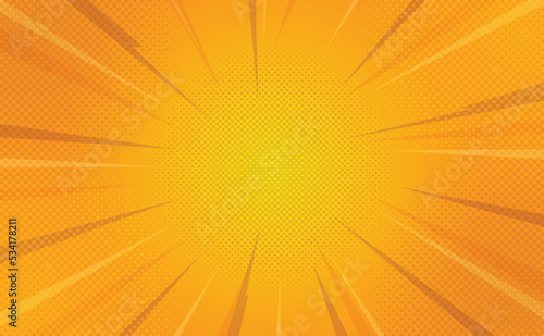 Sunburst pop art orange comics book halftone background
