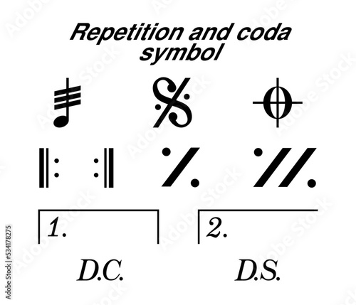 Repetition and codas musical notation symbol vector isolated on white background. Musical notation. Music notes symbol.