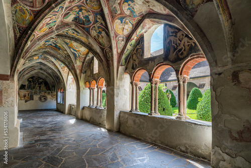 The marvelous frescoed cloister in the Duomo of Bressanone. Province of Bolzano, Trentino Alto Adige, Italy. 