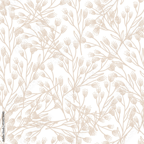 Vector seamless leaves pattern. Pastel beige and white background. Trendy floral design for fashion textile print. Nature organic illustration.