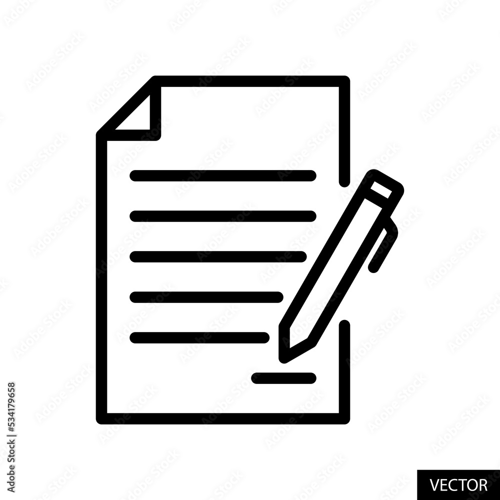 Pen signing a contract vector icon in line style design for website, app, UI, isolated on white background. Editable stroke. Vector illustration. Pen signing a contract vector icon in line style design for website, app, UI, isolated on white background. Editable stroke. Vector illustration.