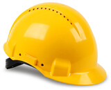 Modern yellow hard hat protective safety helmet with drop shadow isolated