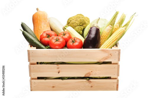 Fototapet Wooden crate full of fresh vegetables