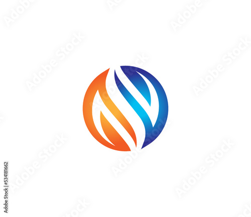 HVAC Logo – Heating and Cooling Symbol – Circle Flame and Air Icon