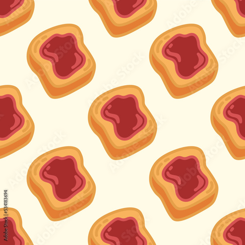 Cartoon bread with jam vector seamless pattern