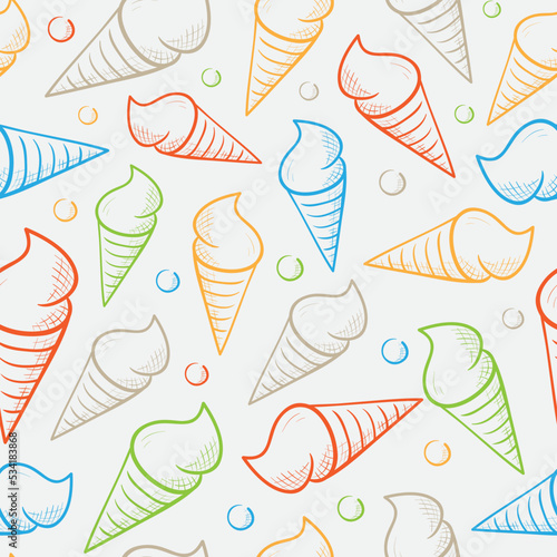 Seamless pattern with hand drawn ice creams