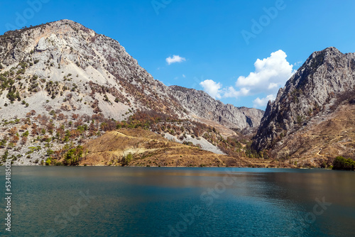 Beautiful landscape, mountains and water reservoir, National park. Green Canyon, Turkey