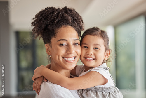 Fotografie, Tablou Family, love and bond of mother and daughter sharing a hug, happiness and having fun on mothers day in their puerto rico home