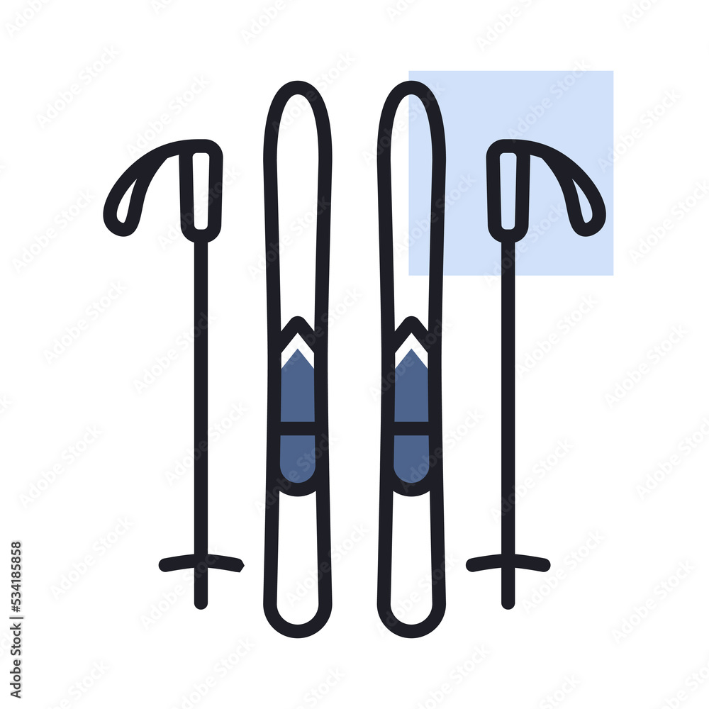 Ski and sticks vector isolated icon. Winter sign Ski and sticks vector isolated icon. Winter sign