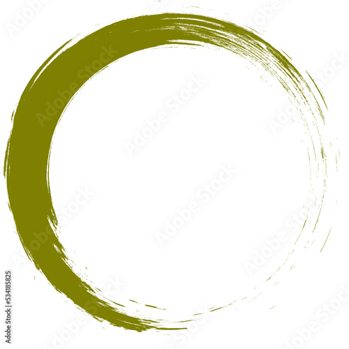 Olive green color circle brush stroke vector isolated on white background. Enso zen circle brush stroke. For stamp, seal, ink and paintbrush design template. Grunge hand drawn circle shape, vector
