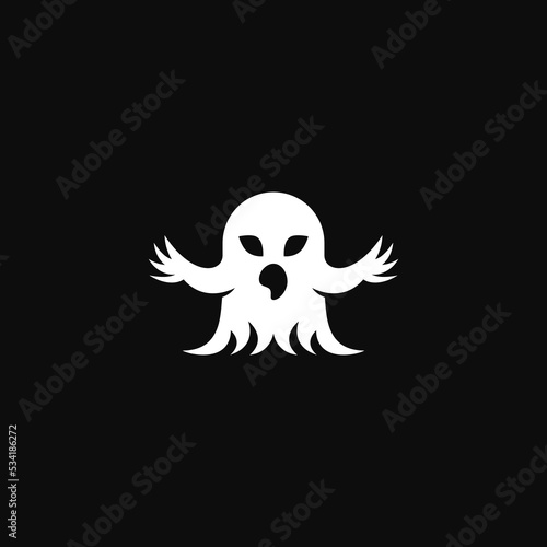 Scary ghost on a black background. Logo design.