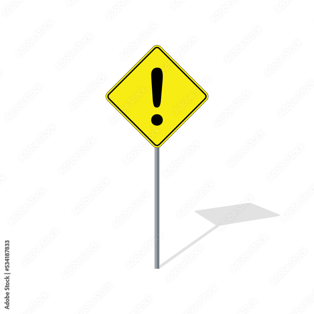 Warning road sign on post pole vector graphics Warning road sign on post pole vector graphics