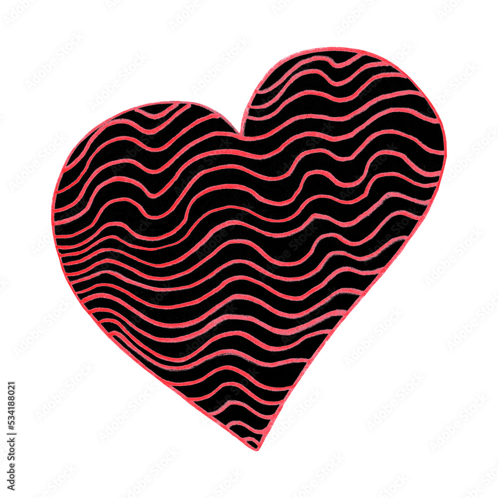 Red and Black Heart Drawn by Colored Pencil. The Sign of World Heart Day. Symbol of Valentines Day. Heart Shape Isolated on White Background. Red and Black Heart Drawn by Colored Pencil. The Sign of World Heart Day. Symbol of Valentines Day. Heart Shape Isolated on White Background.