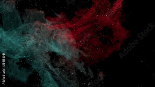 3D rendering of colorful mist or smoke and ashes on black background