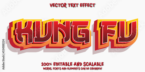 Kung fu text, editable asian style red letters font template with 3d bold style use for business designs and branding