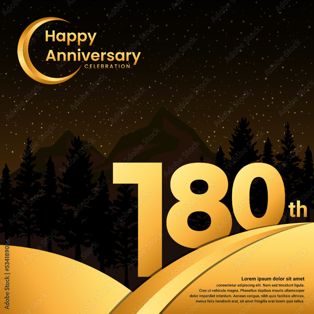 Fototapeta premium 180th anniversary, Anniversary Celebration with golden text, isolated on mountains background, vector template illustration