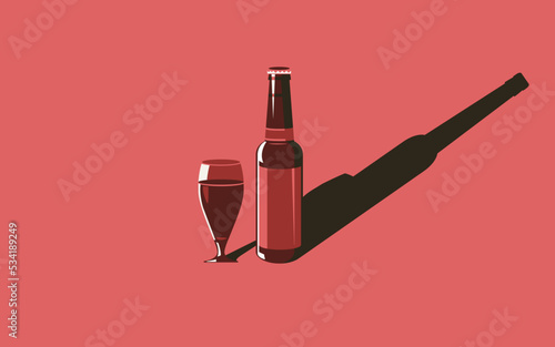 Vector illustration of a bottle of beer and a glass of beer in a minimal style