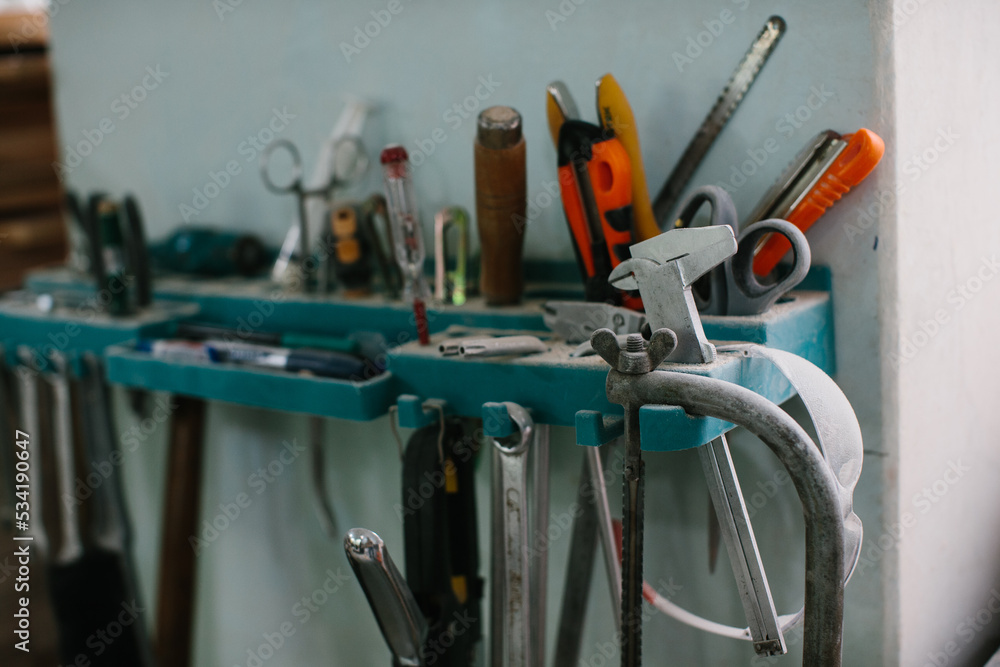 Carpenter's or craftsman's tool kit close-up. Carpenter's or craftsman's tool kit close-up.