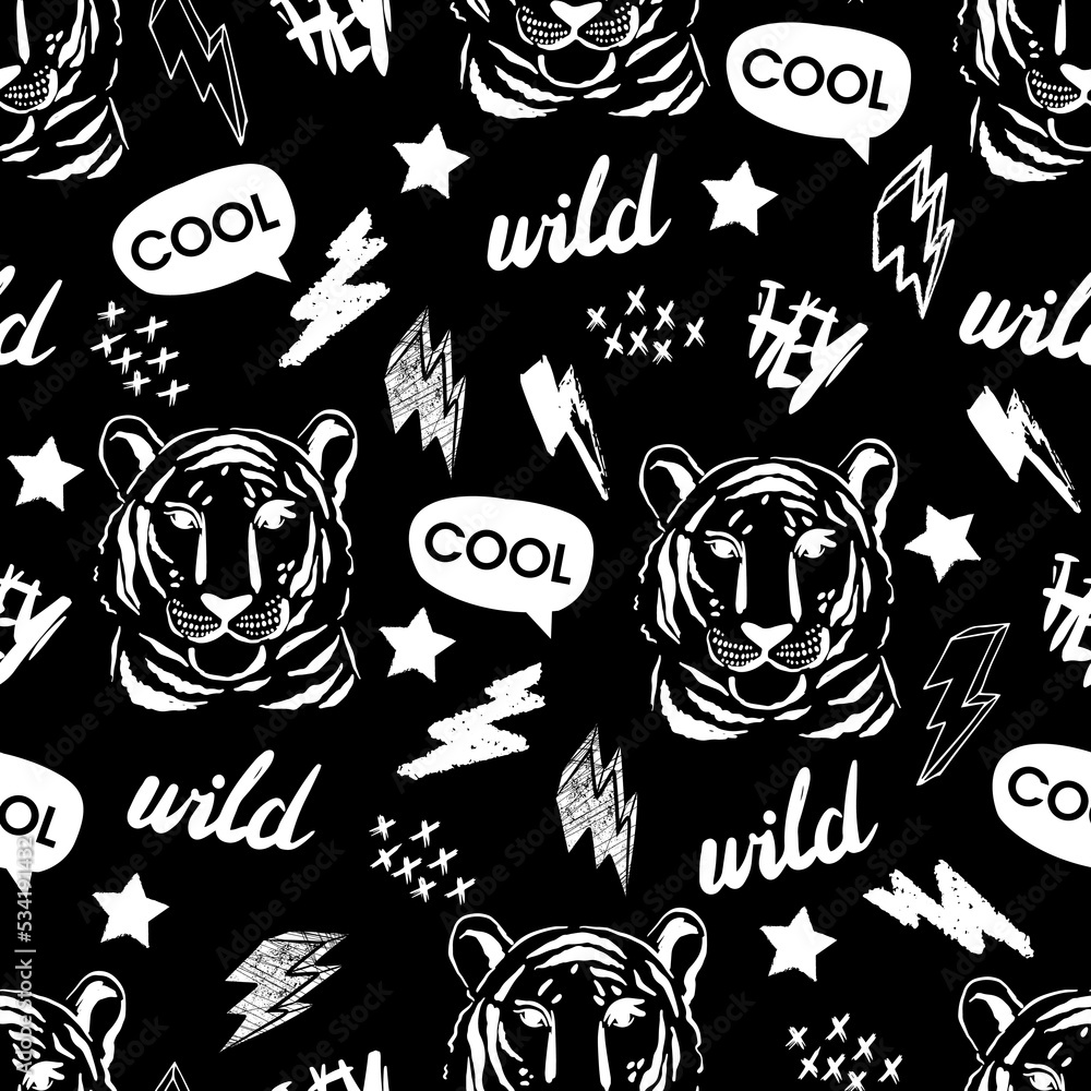 Abstract seamless chaotic pattern with urban graffiti words, scuffed and tiger face. Grunge texture background. Wallpaper for boys. Fashion sport style Stock Vector | Adobe Stock Abstract seamless chaotic pattern with urban graffiti words, scuffed and tiger face. Grunge texture background. Wallpaper for boys. Fashion sport style Stock Vector | Adobe Stock