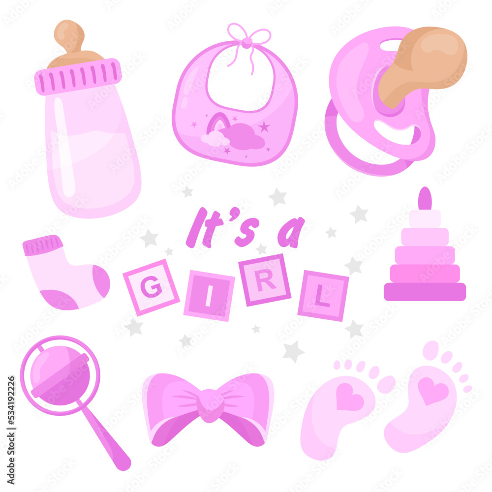 Baby Shower. It's a girl. Set of elements for your design