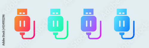 Usb stick solid icon in gradient colors. Flash disc signs vector illustration.