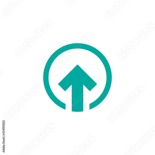 blue squared arrow up in blue circle icon. Isolated on white.