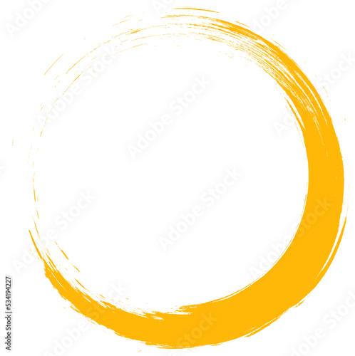 Orange circle brush stroke vector isolated on white background. Orange enso zen circle brush stroke. For stamp, seal, ink and paintbrush design template. Grunge hand drawn circle shape, vector