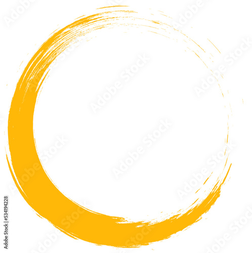 Orange circle brush stroke vector isolated on white background. Orange enso zen circle brush stroke. For stamp, seal, ink and paintbrush design template. Grunge hand drawn circle shape, vector