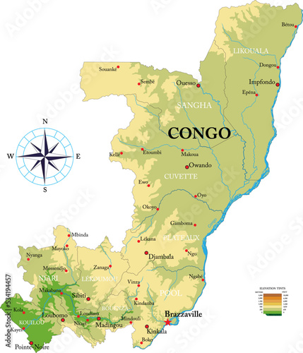 Congo Republic highly detailed physical map photo