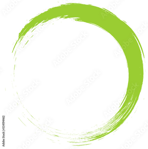 Green circle brush stroke vector isolated on white background. Green enso zen circle brush stroke. For stamp, seal, ink and paintbrush design template. Grunge hand drawn circle shape, vector