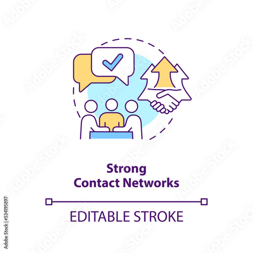 Strong contact networks concept icon. Building long-term professional relationship abstract idea thin line illustration. Isolated outline drawing. Editable stroke. Arial, Myriad Pro-Bold fonts used