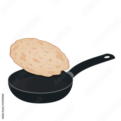 Stack of pancakes in a frying pan, color vector isolated cartoon-style illustration